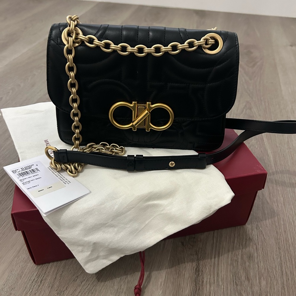 Salvatore Ferragamo Black and Gold Crossbody Bag